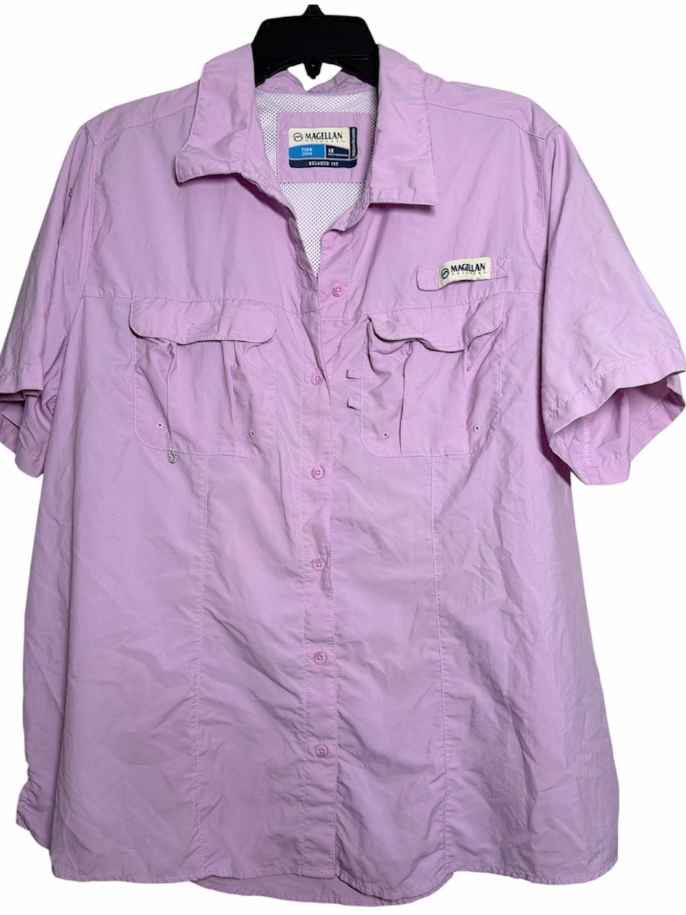 Magellan Outdoors Laguna Madre Short Sleeve Fishing Shirt Lavender Purple 1X